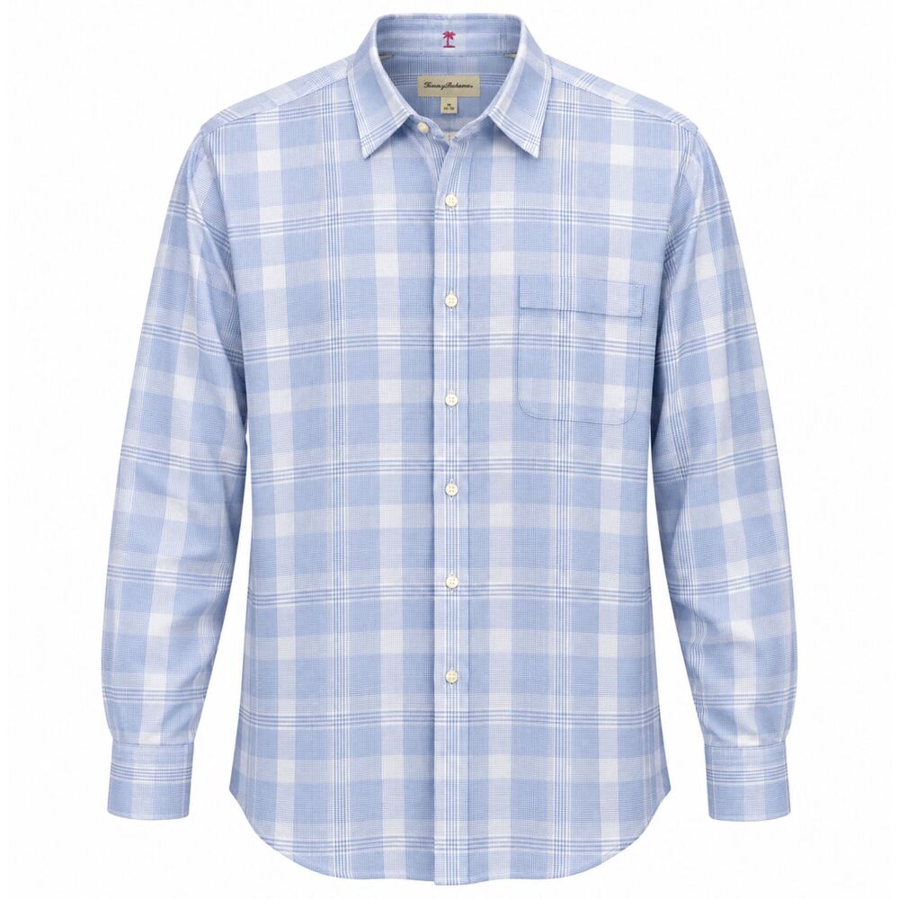 Tommy Bahama Dress Shirt Plaid Cotton Mens 18 34/35 Blue Resort Classic Office - Picture 1 of 9